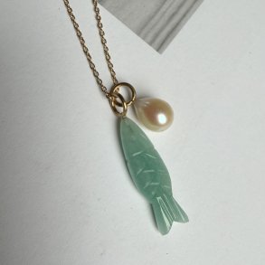 Halsk�de Amazonite fisk og perle