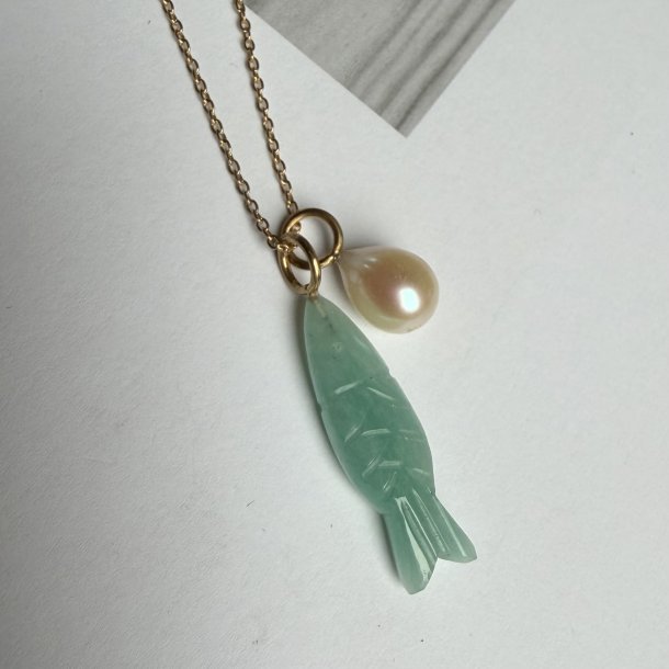 Halsk�de Amazonite fisk og perle